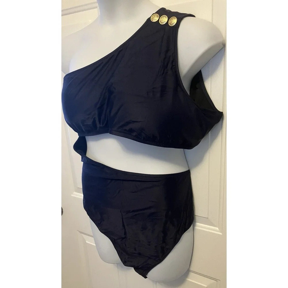 NWT J Crew‎ Black One Piece Shoulder Swimsuit Women's Plus Size 24 Navy Blue